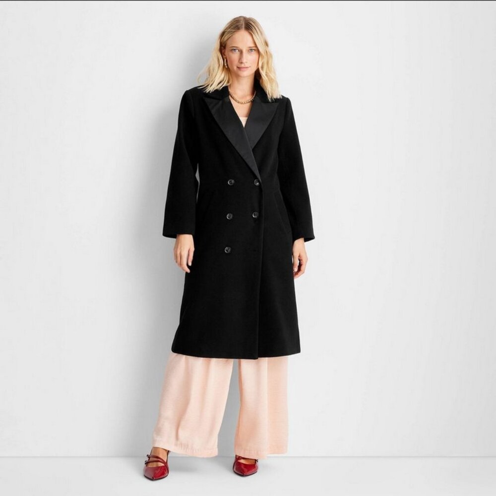 Women's Notched Lapel Double-Breasted Coat - Future Collective Black XXL - Picture 10 of 10
